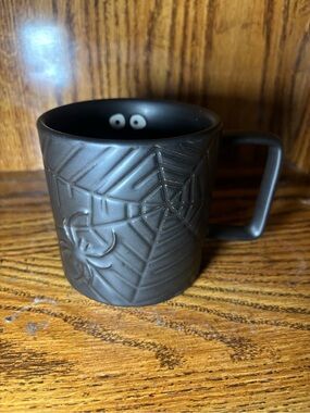 World Market Matte Black Spider Web Ceramic Mug